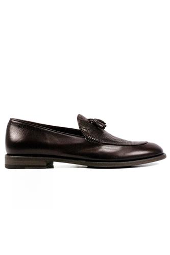 Moccasin Aubergine Texture Leather Tassels, PANTANETTI